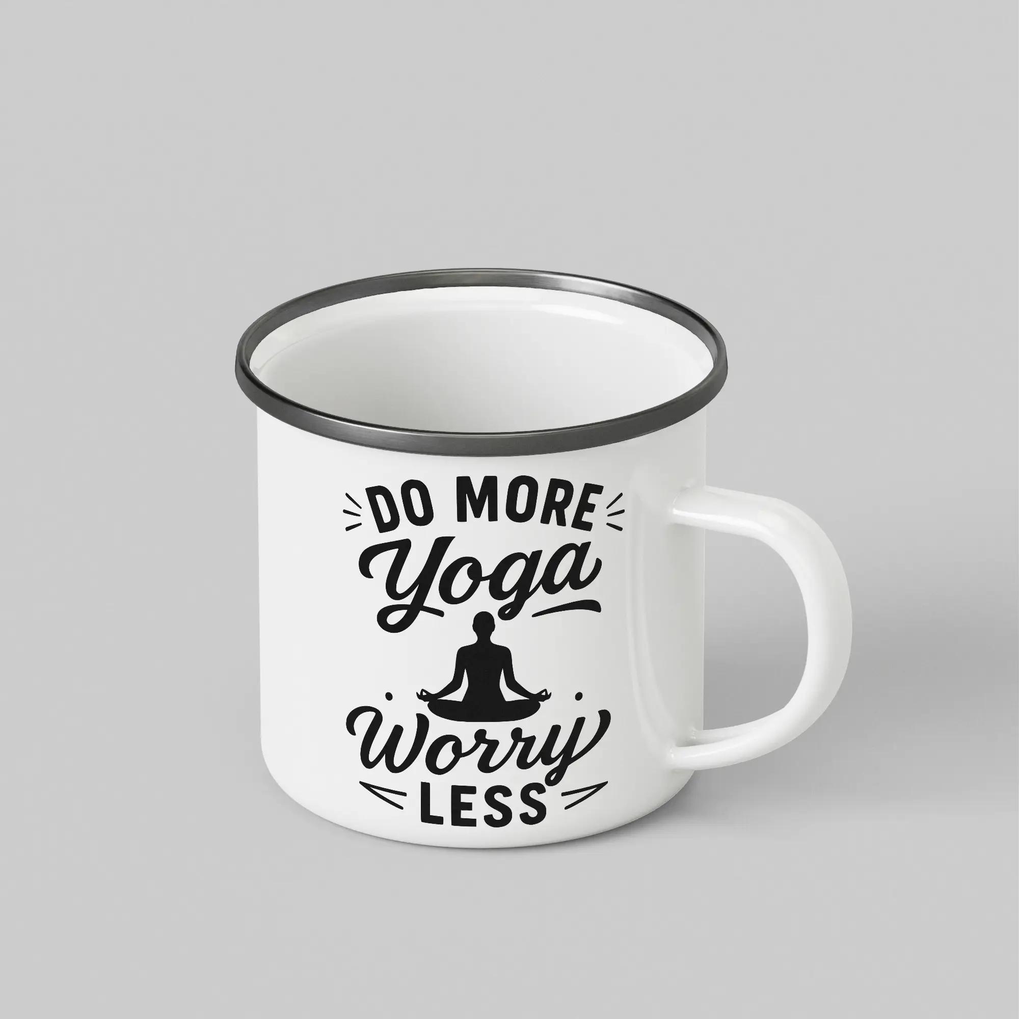 More Yoga Worry Less White Enamel Mug