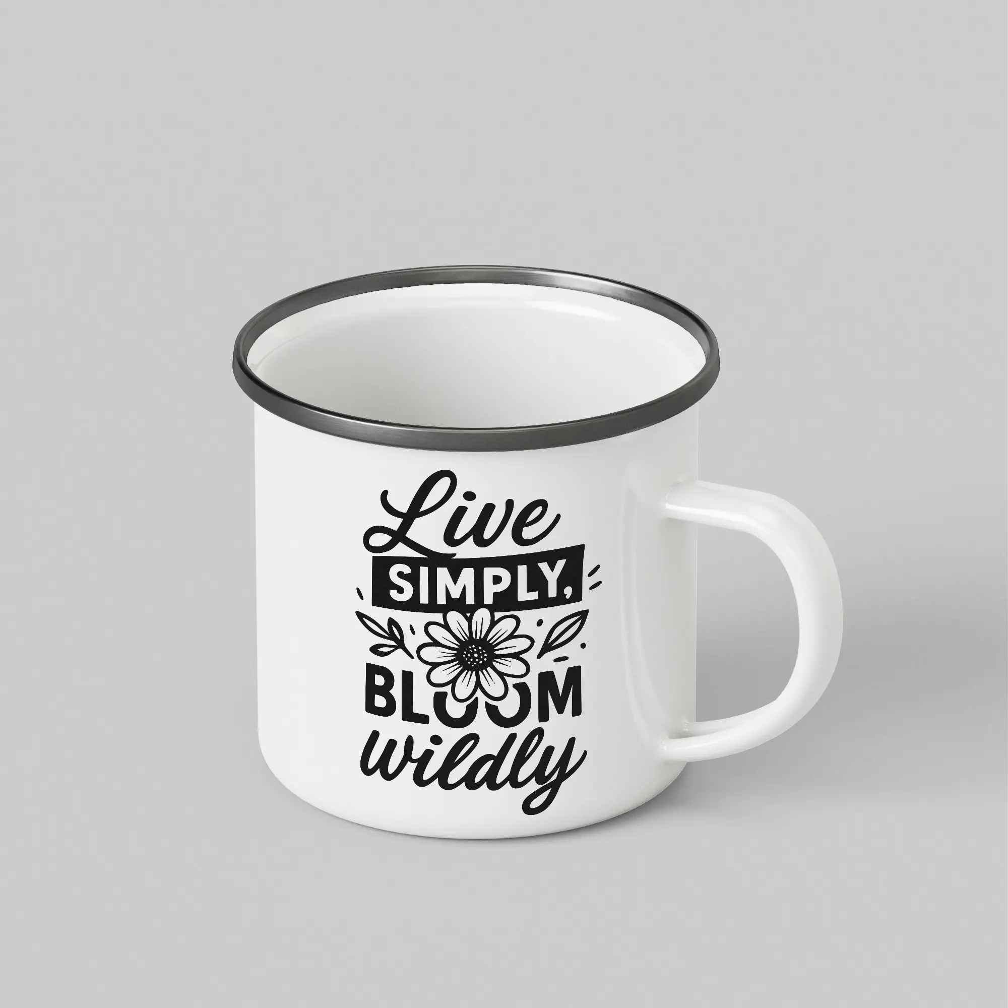 Bloom Wildly White Enamel Mug