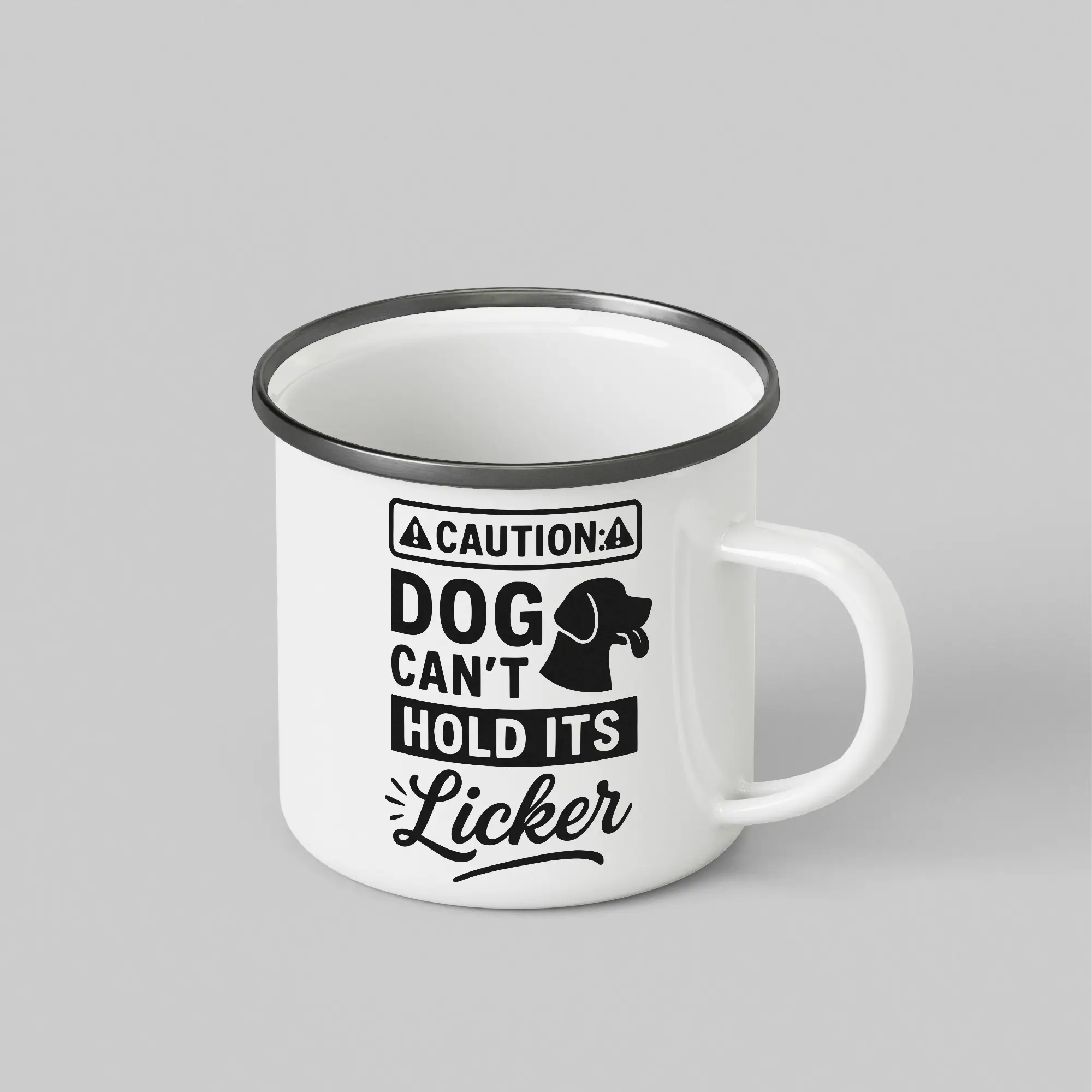 Caution Dog Funny Quote White Enamel Mug
