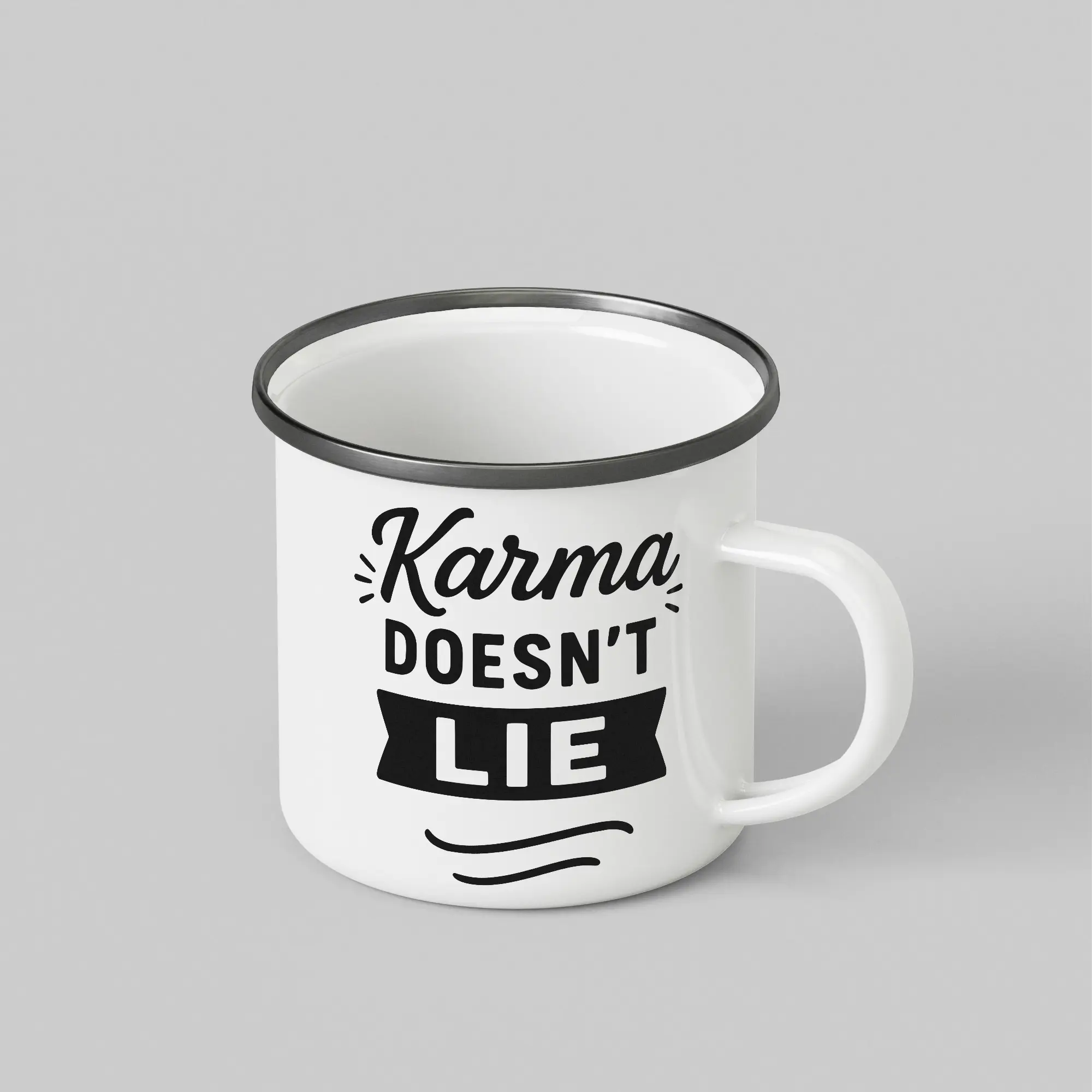 Karma White Enamel Mug