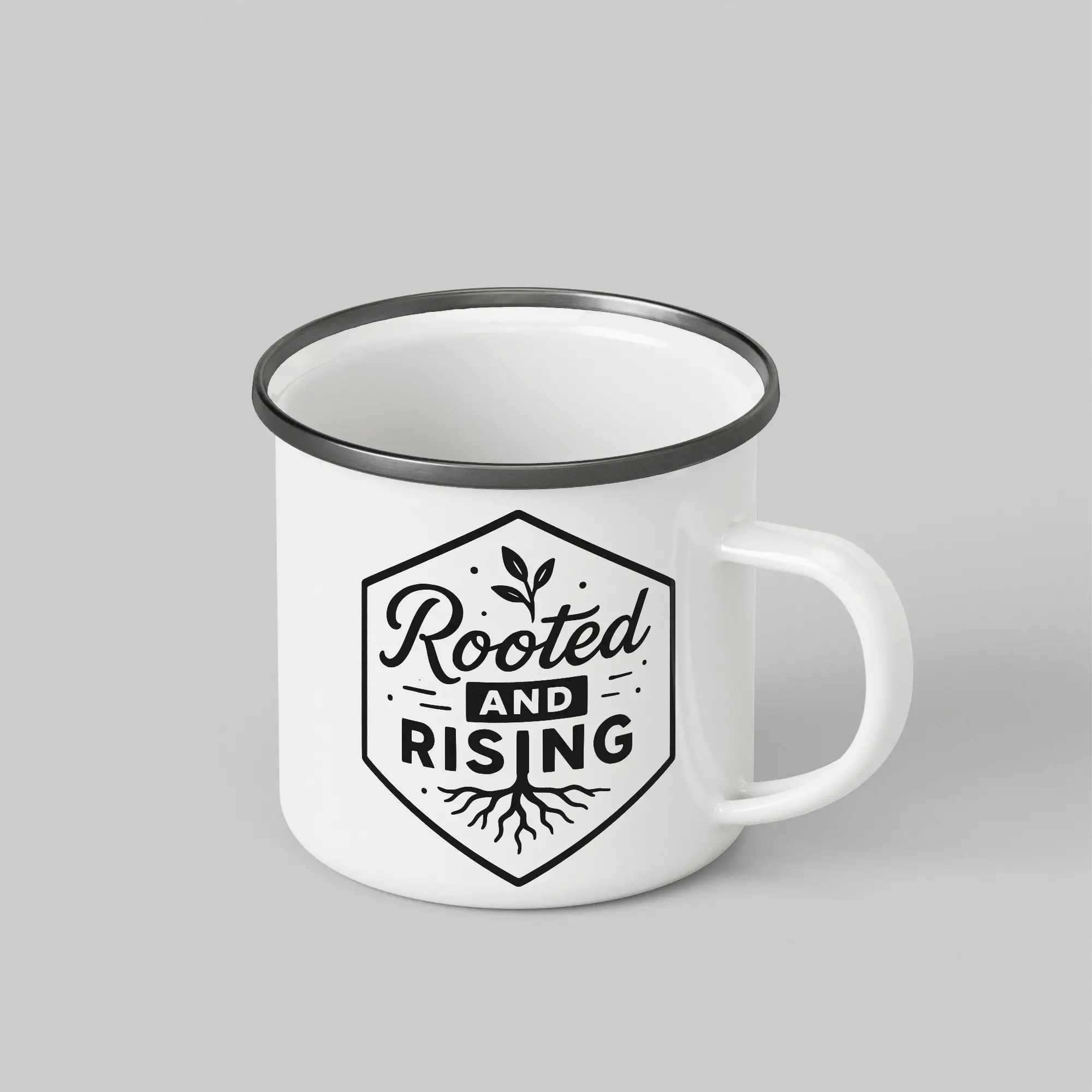 Rooted And Rising White Enamel Mug