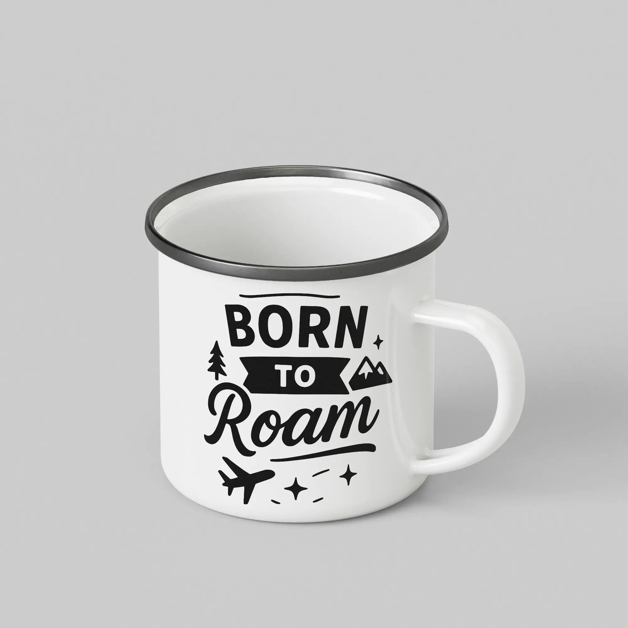 Born To Roam White Enamel Mug
