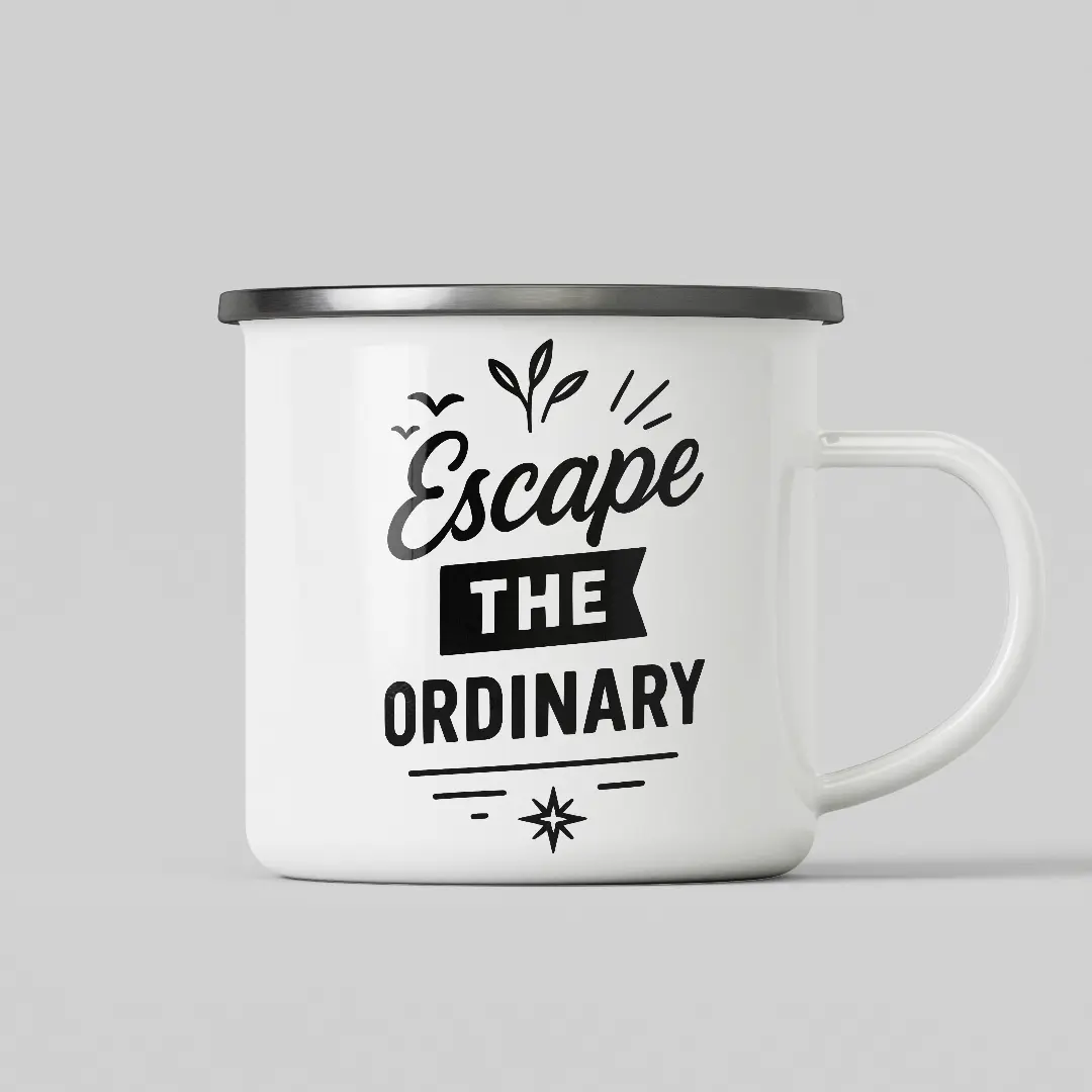 Escape Ordinary White Enamel Mug - Image 2