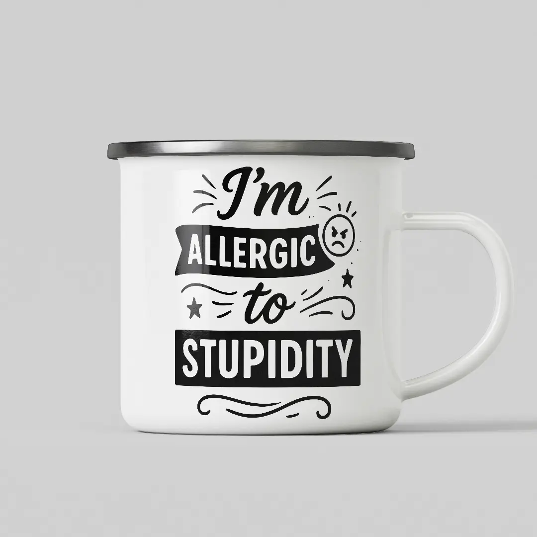 Allergic To Stupidity White Enamel Mug - Image 2