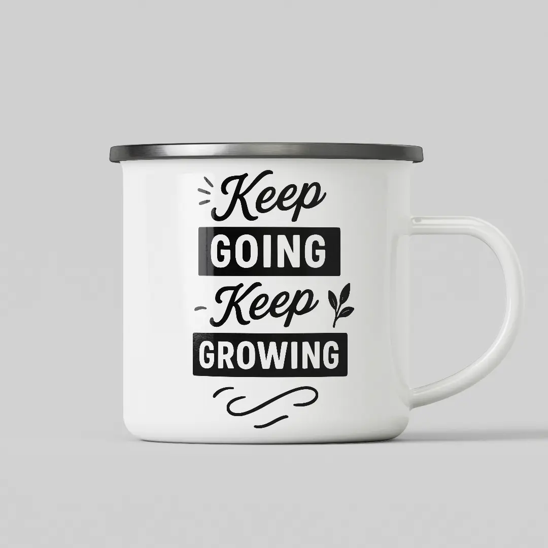 Keep Growing White Enamel Mug - Image 2