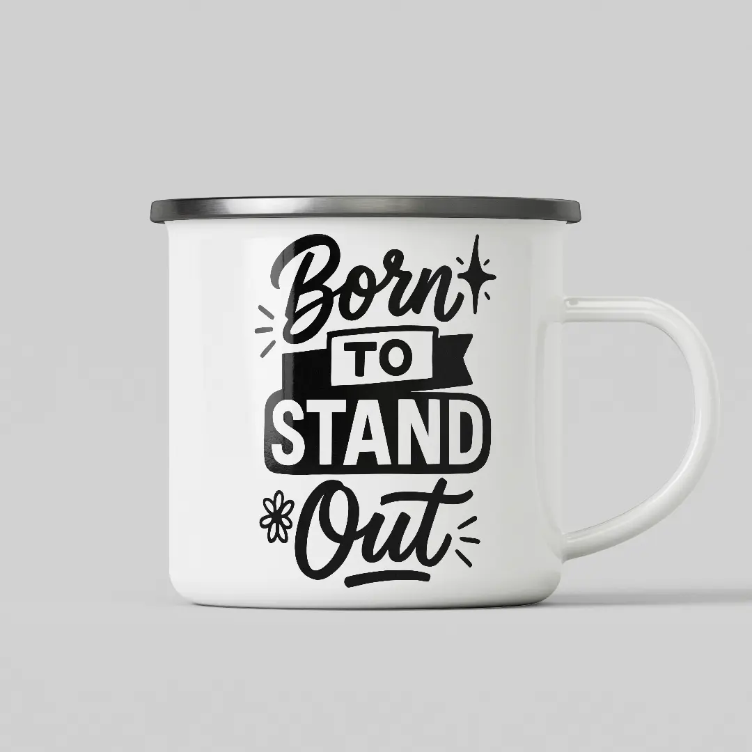 Born To Stand Out White Enamel Mug - Image 2