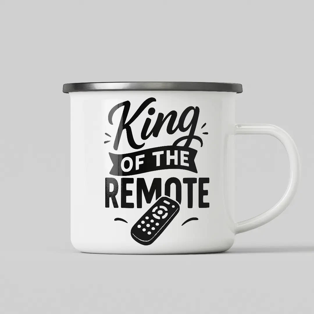 King Of Remote White Enamel Mug - Image 2