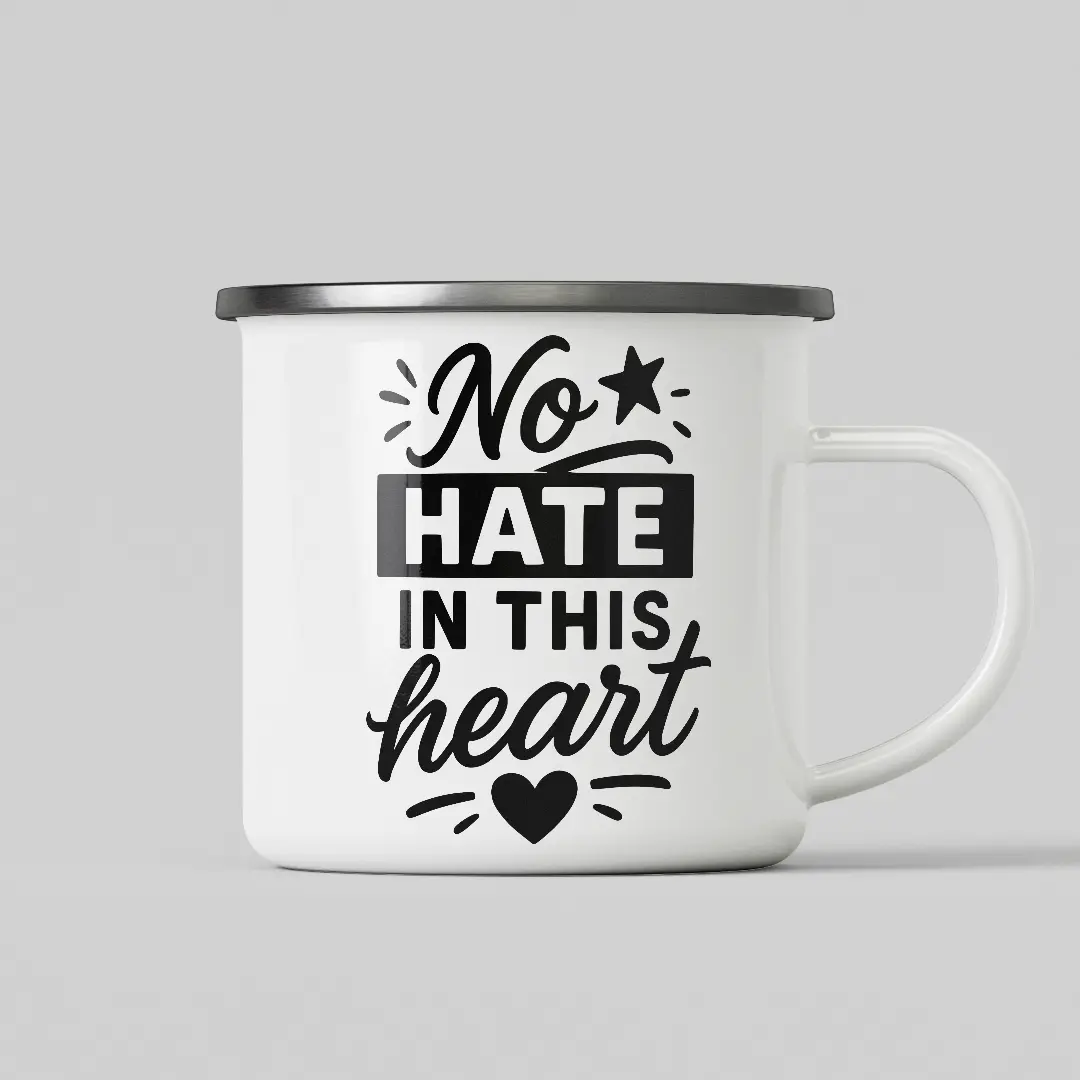 No Hate In These Heart White Enamel Mug - Image 2
