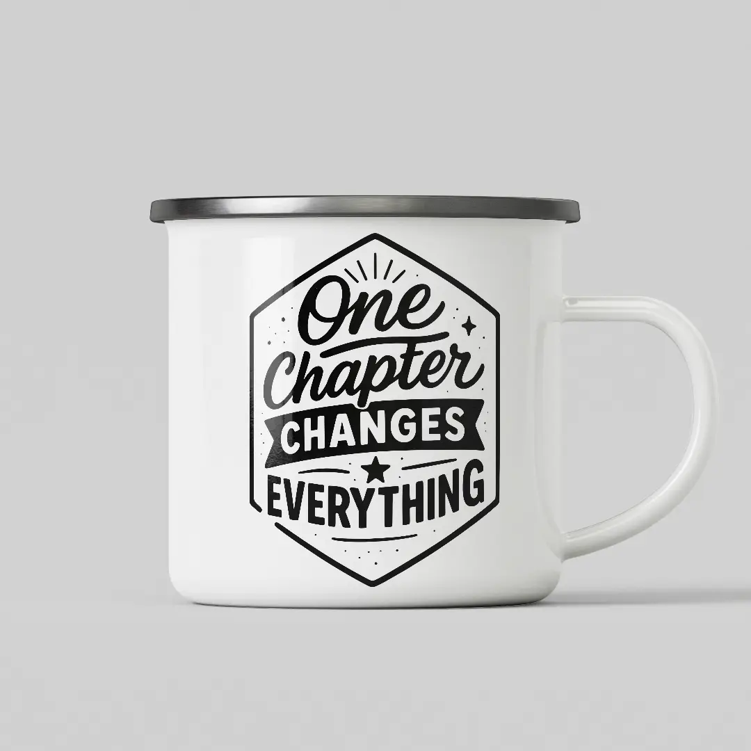 One Chapter Changes Everything White Enamel Mug - Image 2