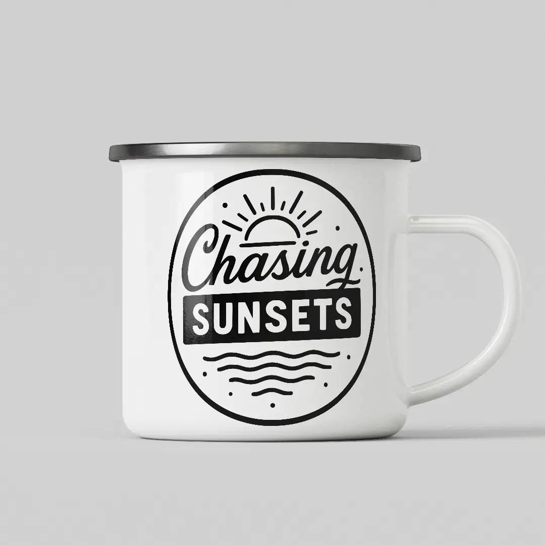 Chasing Sunset White Enamel Mug - Image 2