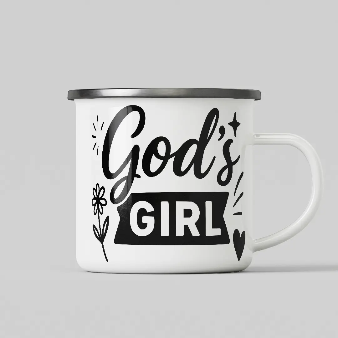 Gods Girl White Enamel Mug - Image 2