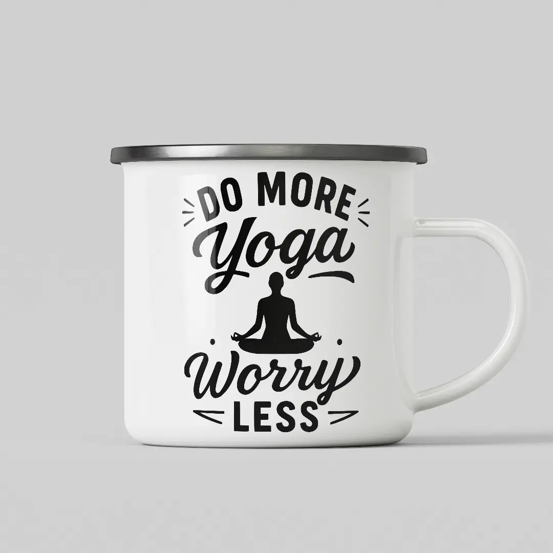 More Yoga Worry Less White Enamel Mug - Image 2