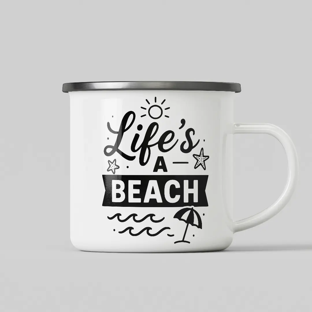 Life A Beach White Enamel Mug - Image 2