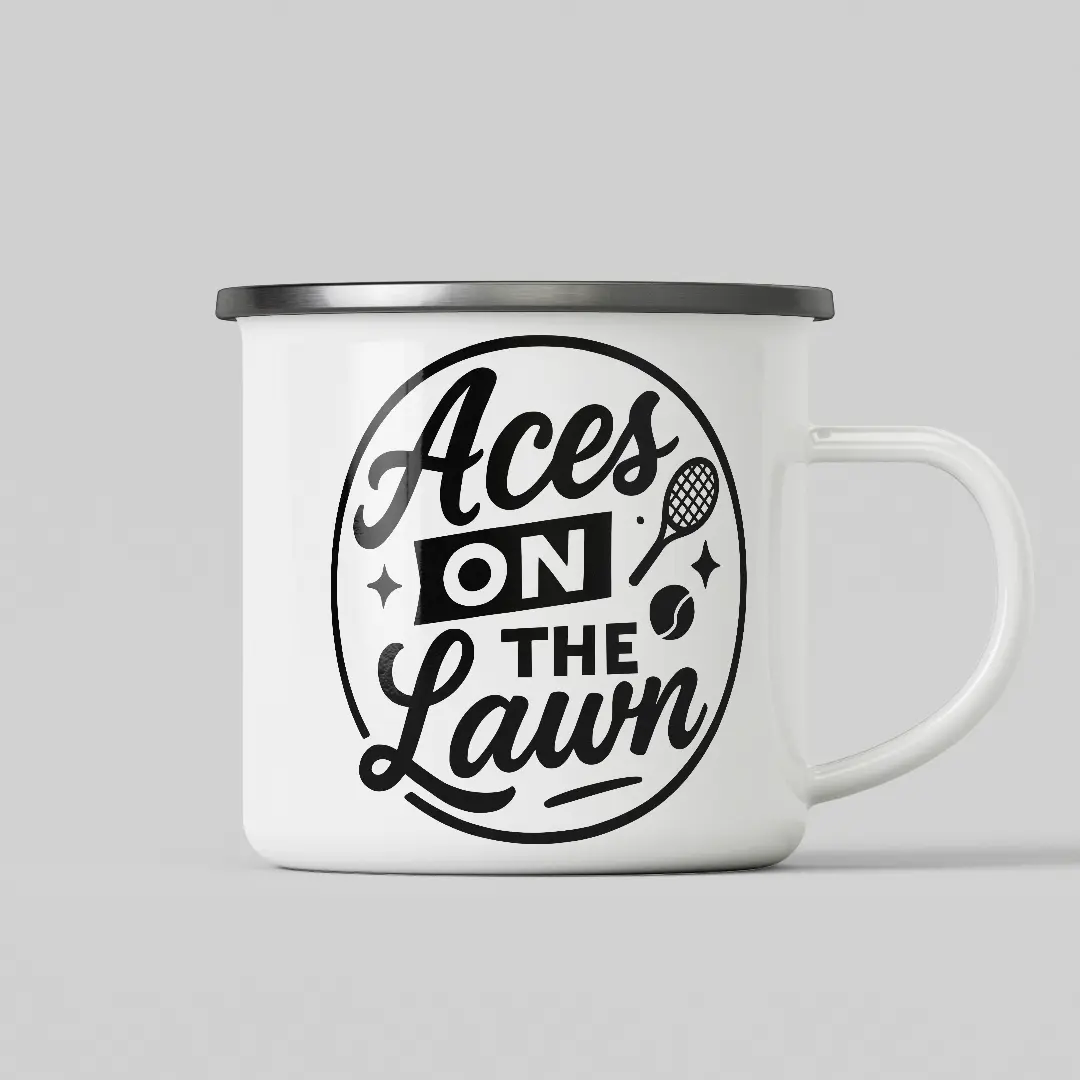Aces On Lawns White Enamel Mug - Image 2