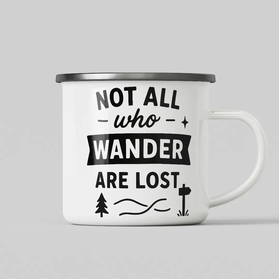 Not All Who Wander Are Lost White Enamel Mug - Image 2
