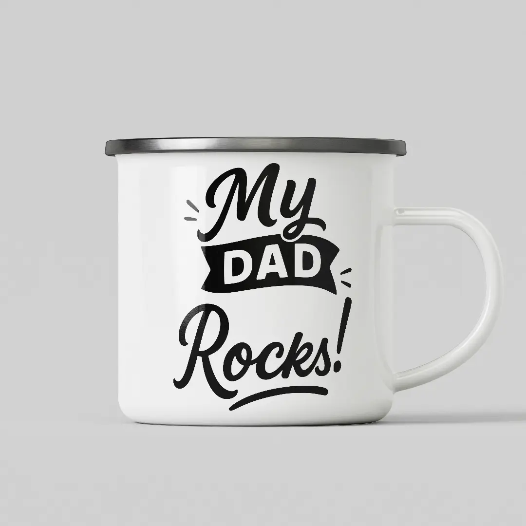 My Dad Rocks White Enamel Mug - Image 2