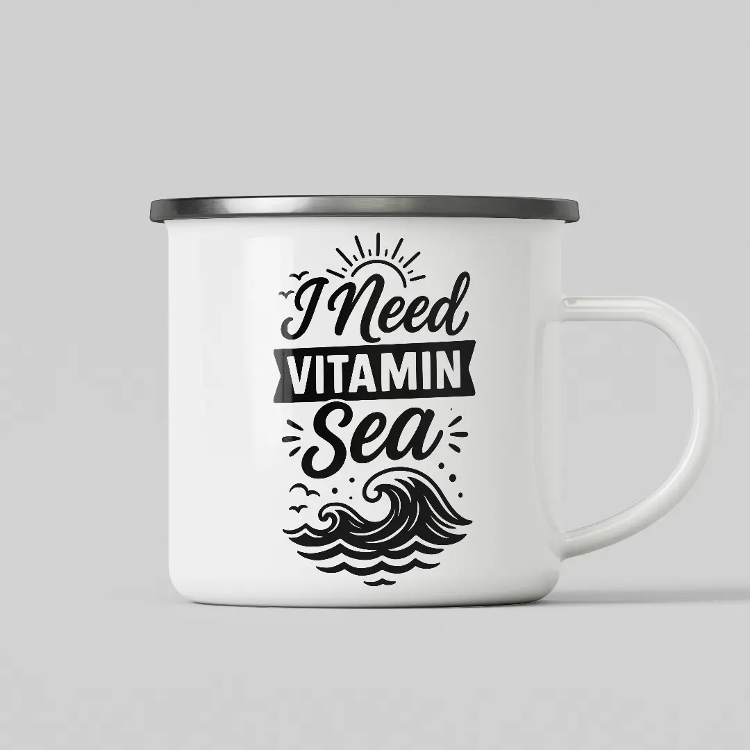 Vitamin Sea Quirky Quote White Enamel Mug - Image 2