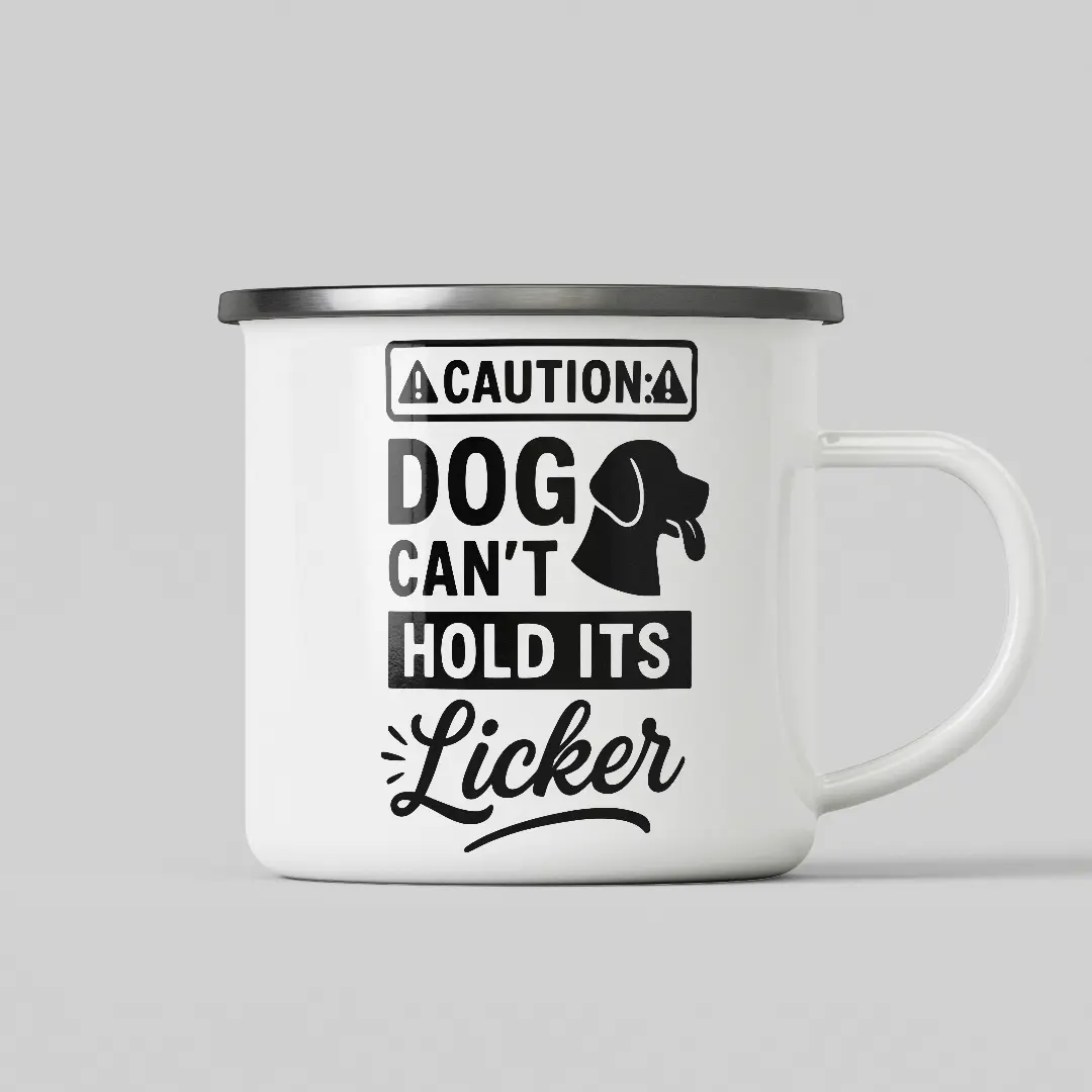 Caution Dog Funny Quote White Enamel Mug - Image 2