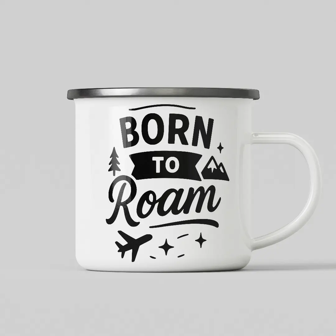 Born To Roam White Enamel Mug - Image 2