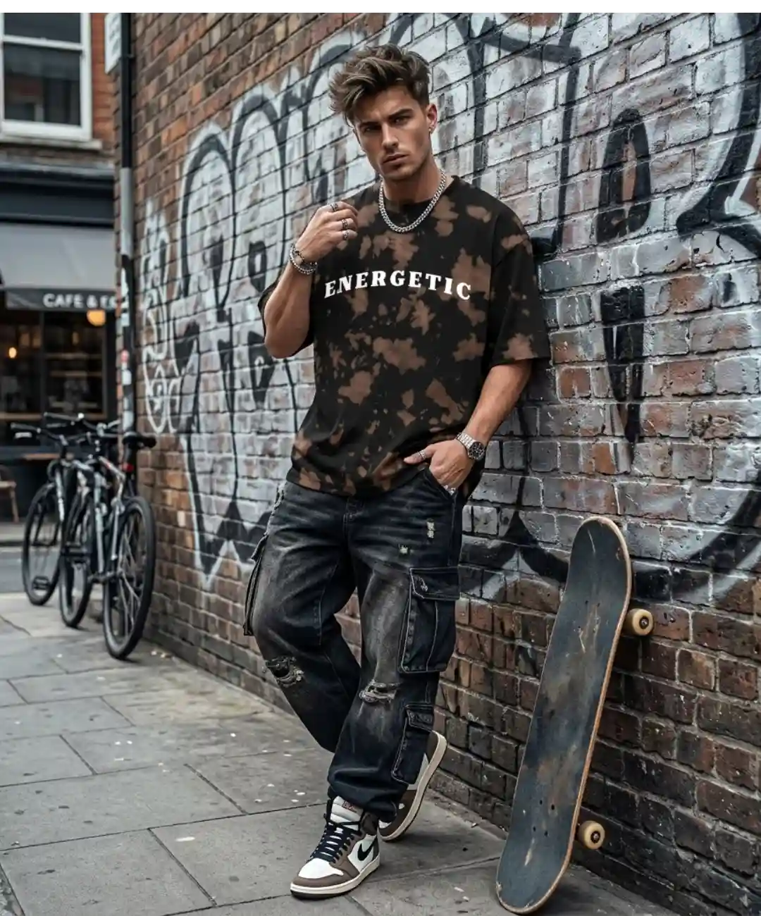 Energetic Brown Black Tie Dye Oversize Cotton T-shirt