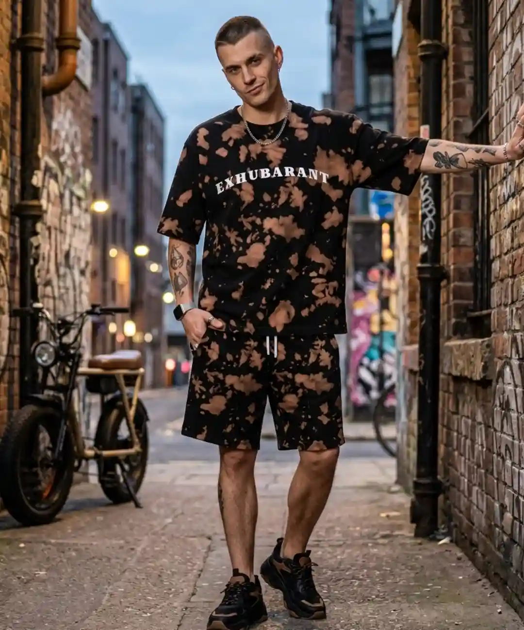 Exhubarant Brown Black Tie Dye Oversize Cotton T-shirt