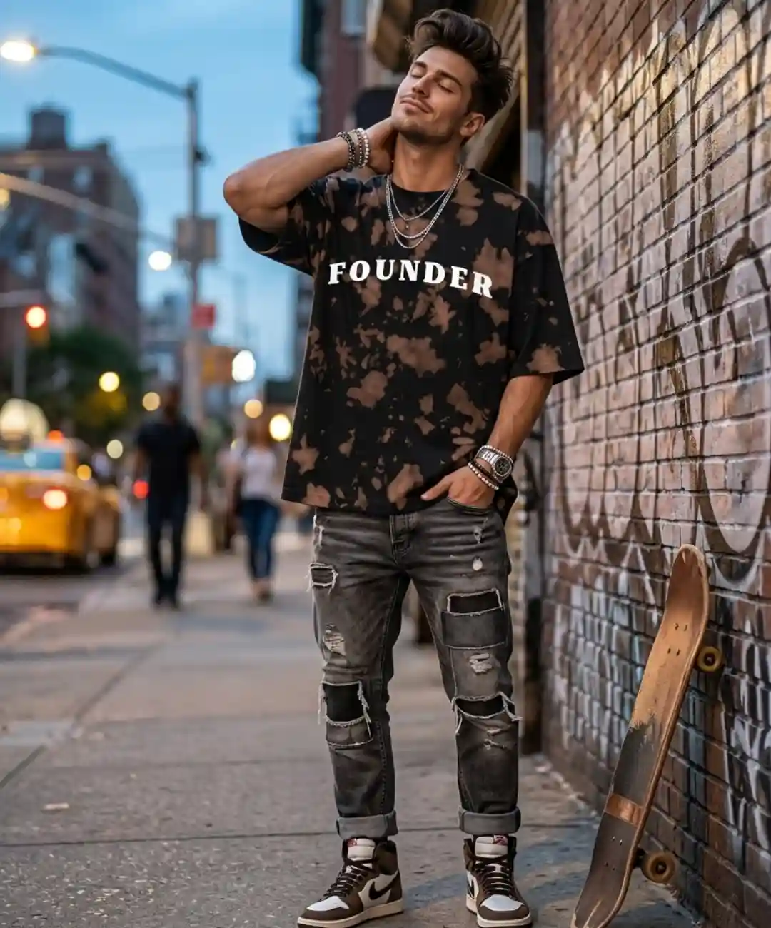 Founder Brown Black Tie Dye Oversize Cotton T-shirt
