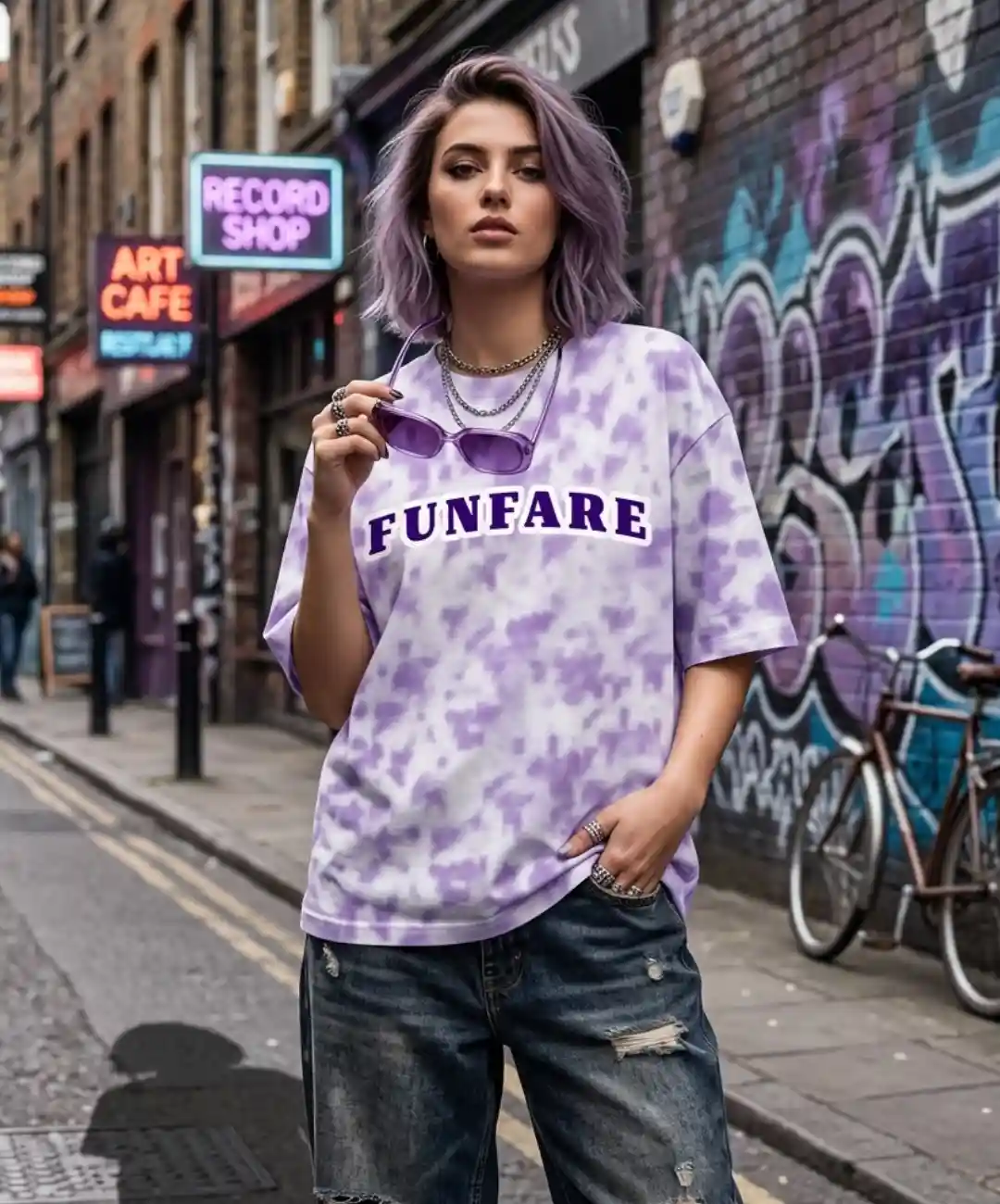 Funfare Lavender Tie Dye Oversize Cotton T-shirt