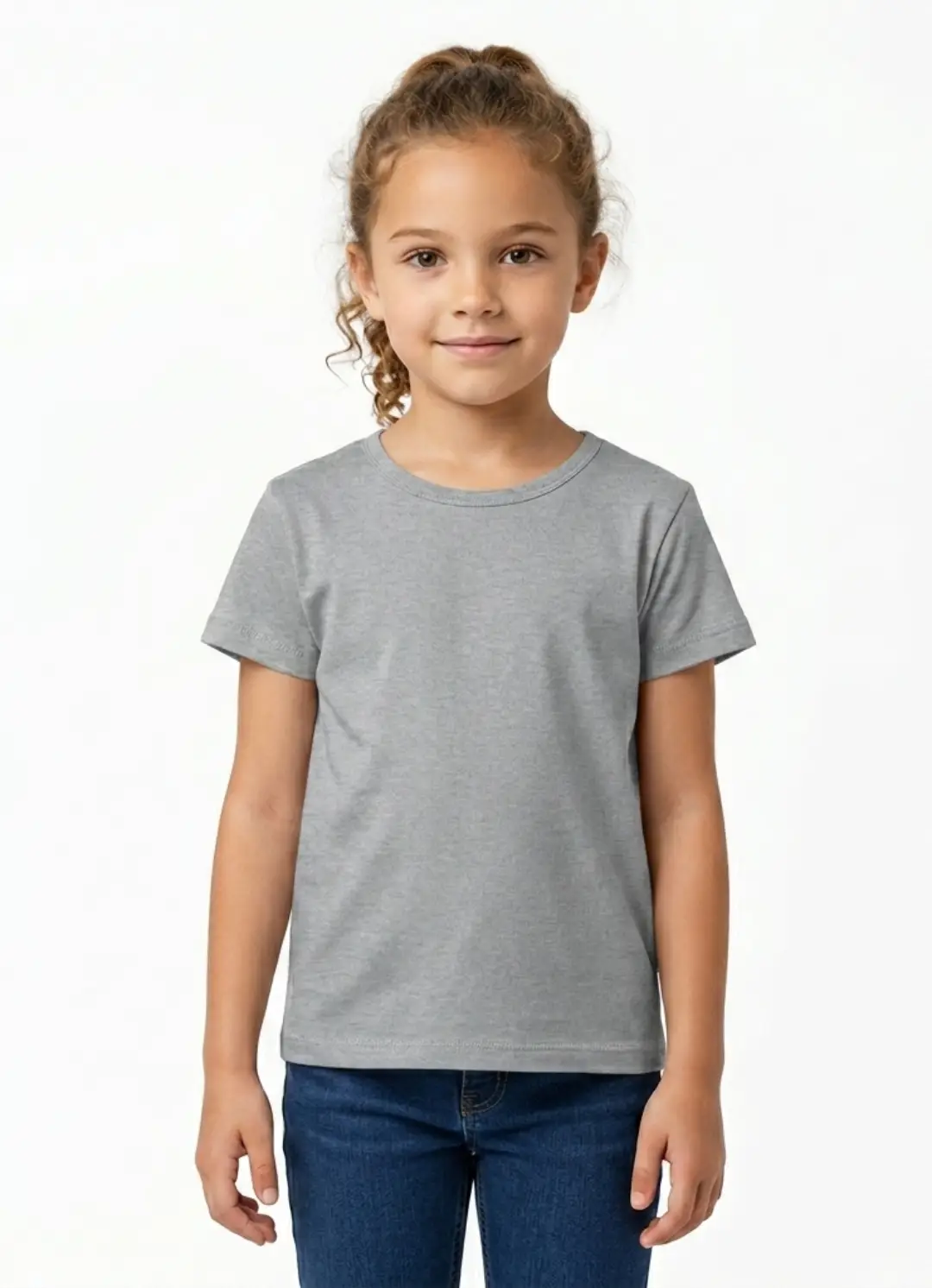 Girls Solid Plain Grey Cotton T-shirt - Image 3