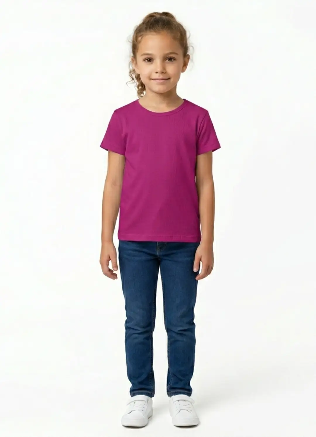 Girls Solid Plain Pink Cotton T-shirt