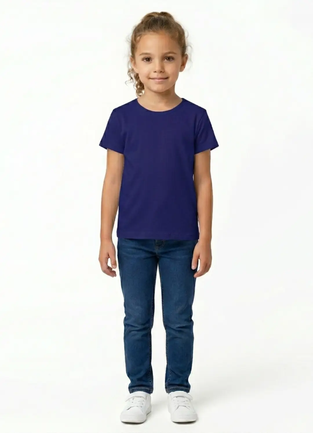 Girls Solid Plain Royal Blue Cotton T-shirt