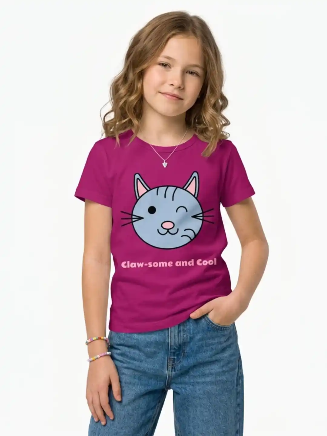 Glaw Some And Cute Girls Pink Cotton T-shirt