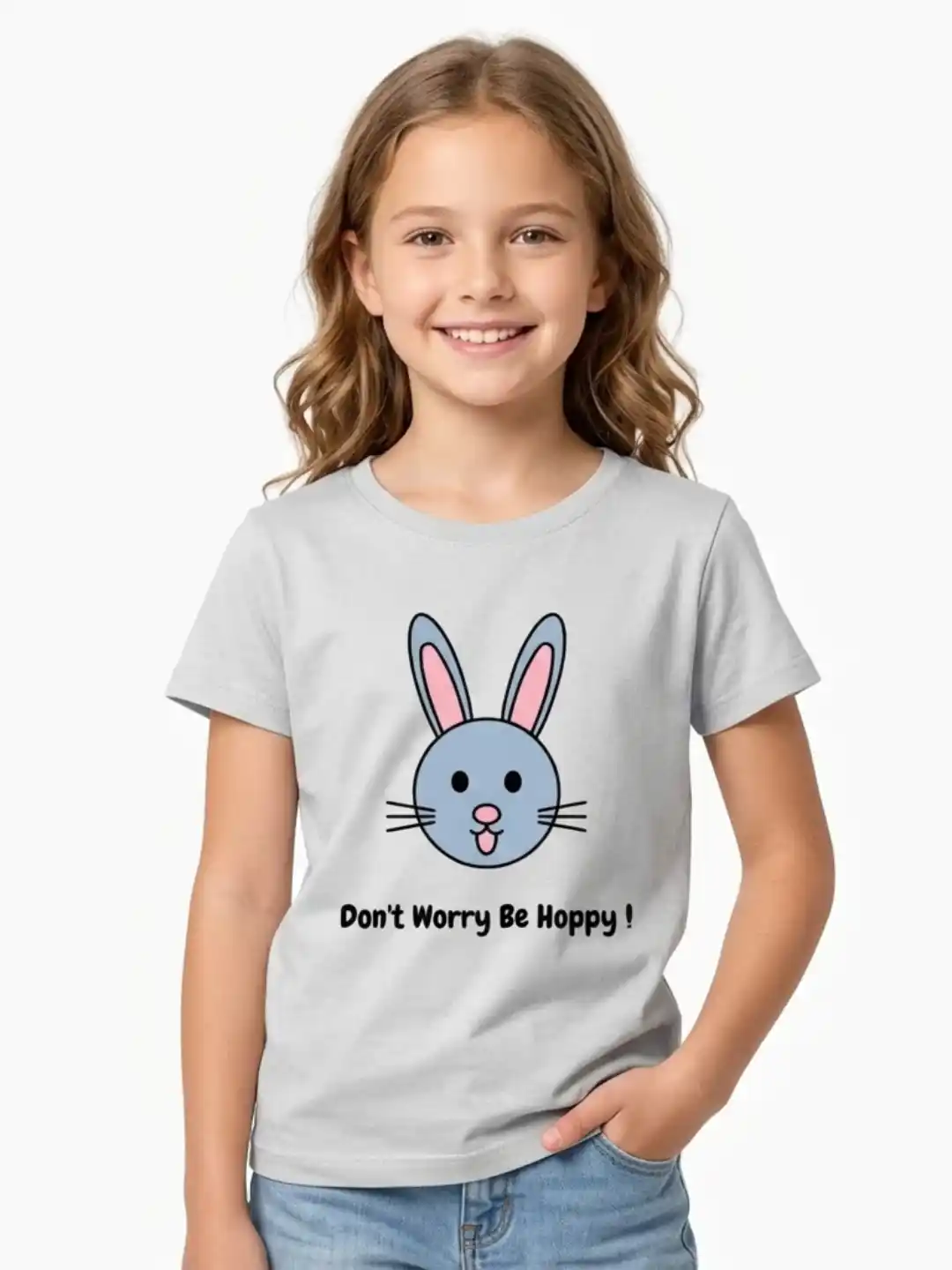 Bunny Don't Worry Girls White Cotton T-shirt