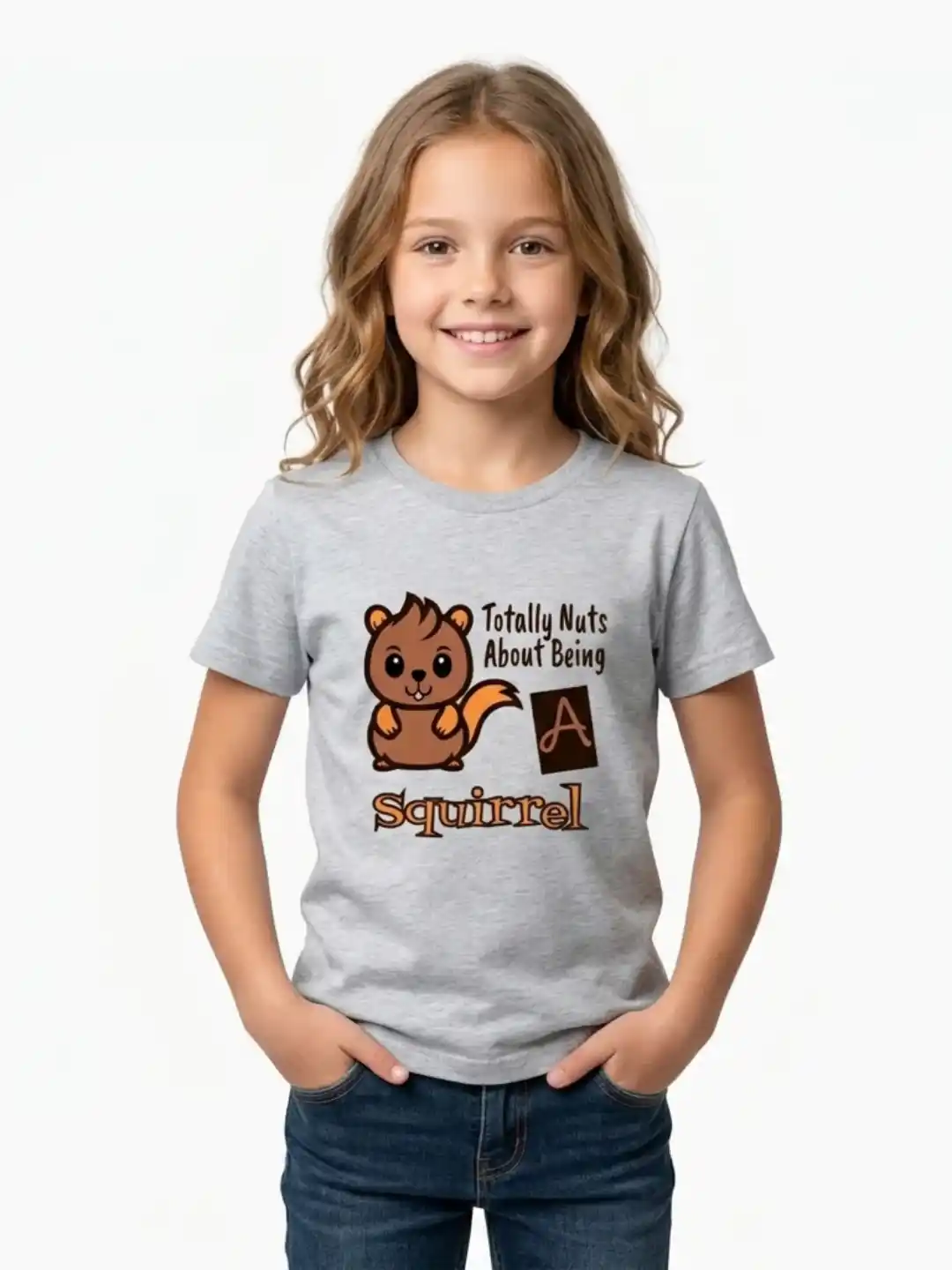 Totally Nuts Squirrel Girls Grey Cotton T-shirt