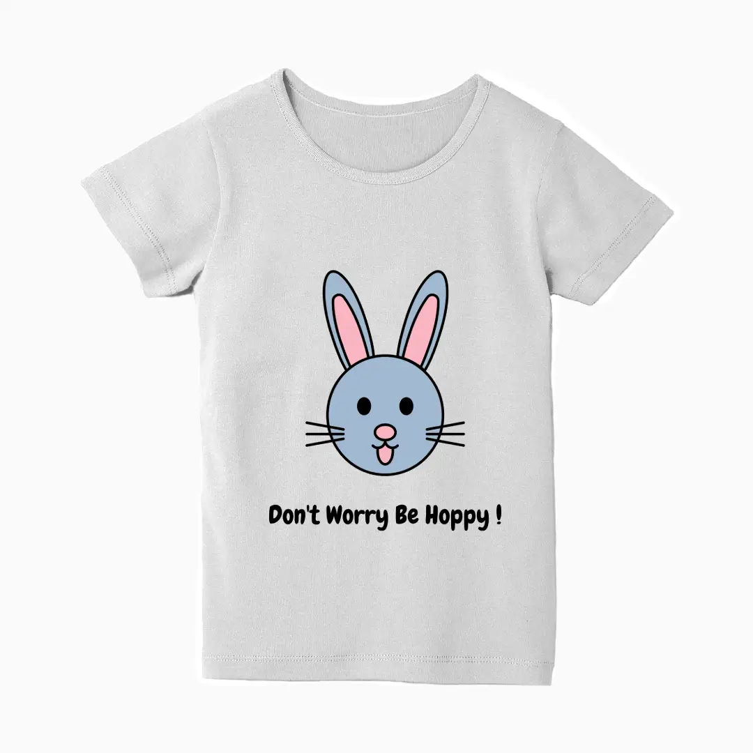 Bunny Don't Worry Girls White Cotton T-shirt - Image 2