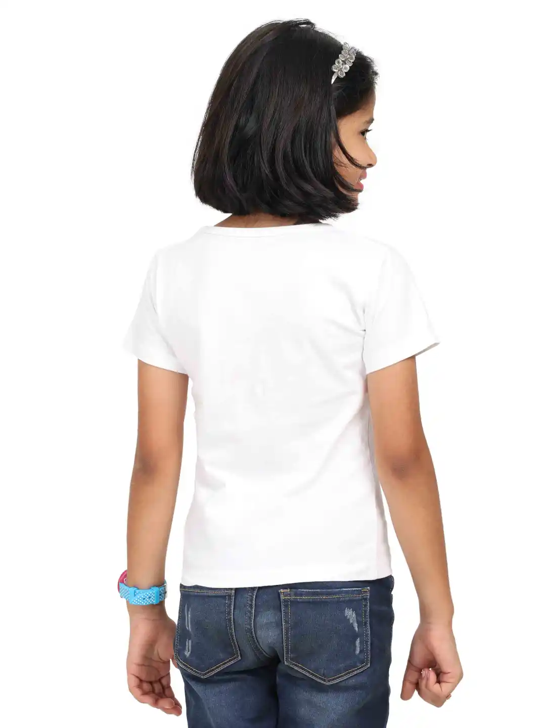 Girls Solid Plain White Cotton T-shirt - Image 5