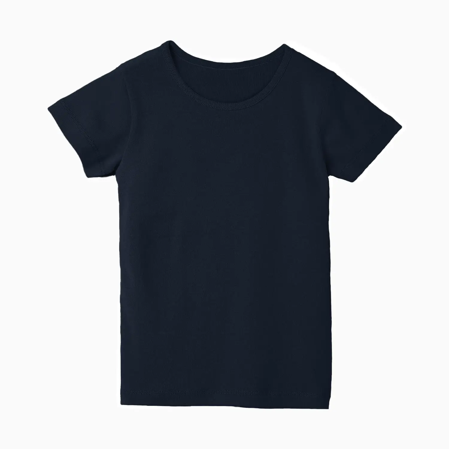 Girls Solid Plain Navy Blue Cotton T-shirt