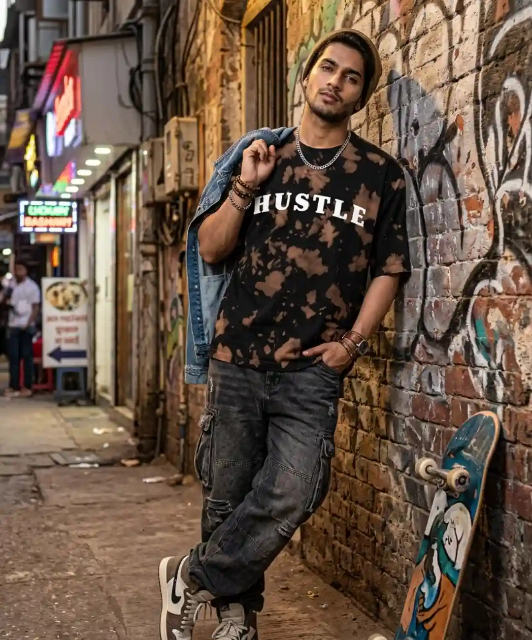 Hustle Brown Black Tie Dye Oversize Cotton T-shirt