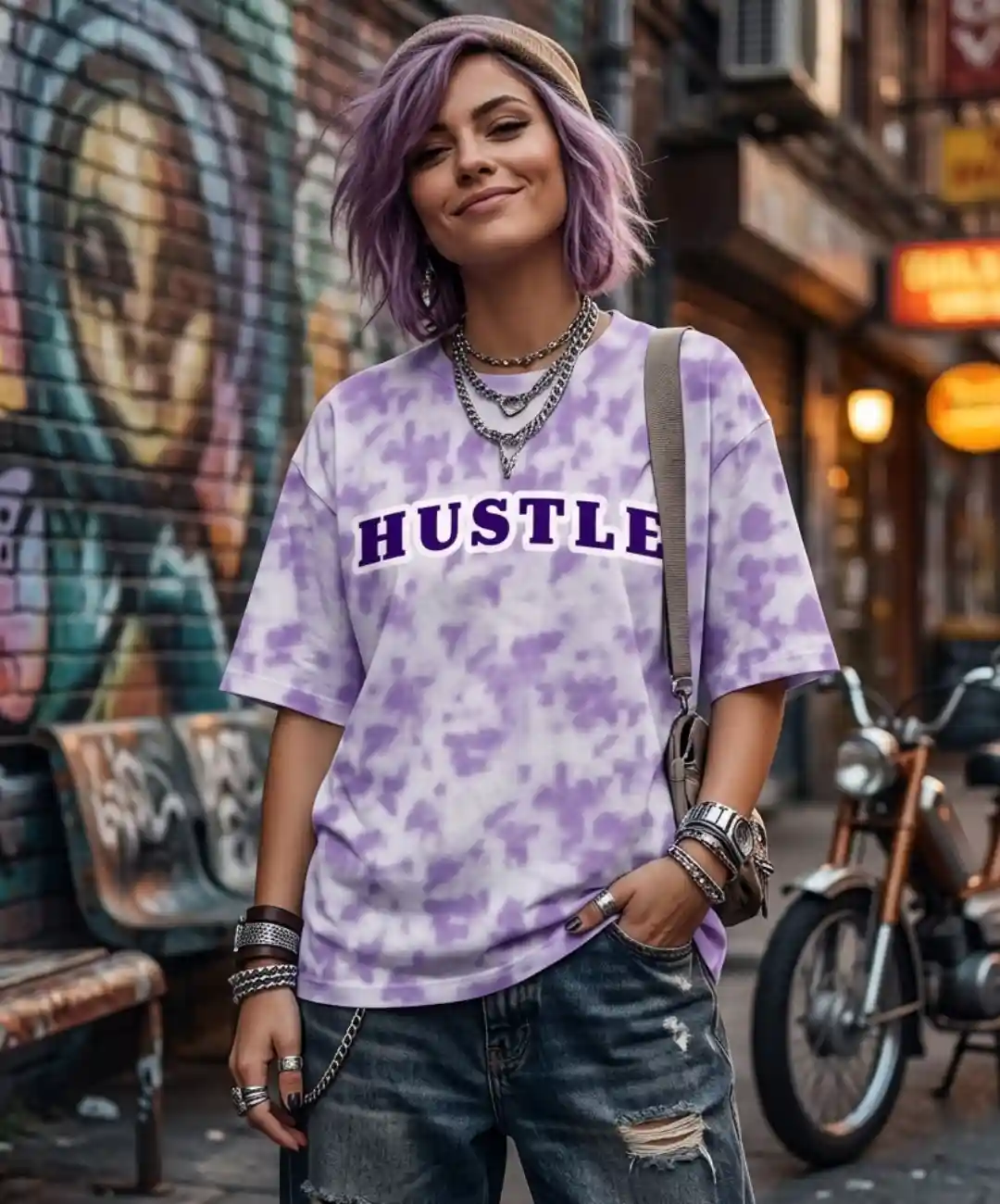 Hustle Lavender Tie Dye Oversize Cotton T-shirt