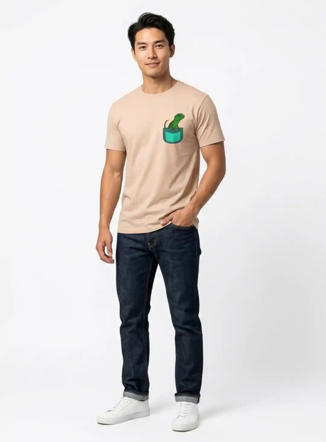 Crocodile Pocket Printed Men Peach Cotton T-Shirt