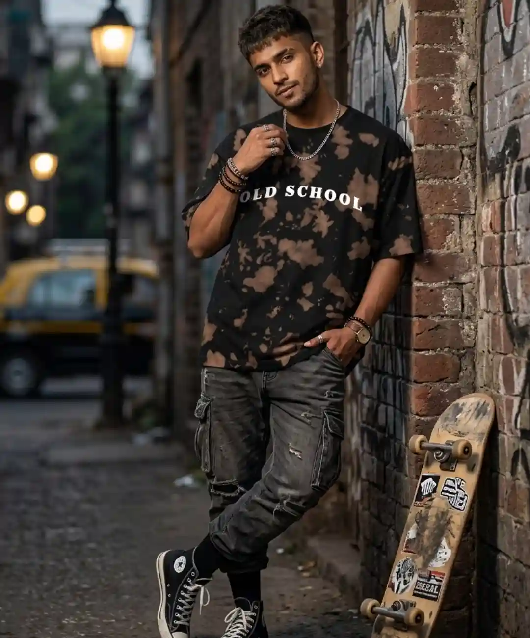 Oldschool Brown Black Tie Dye Oversize Cotton T-shirt