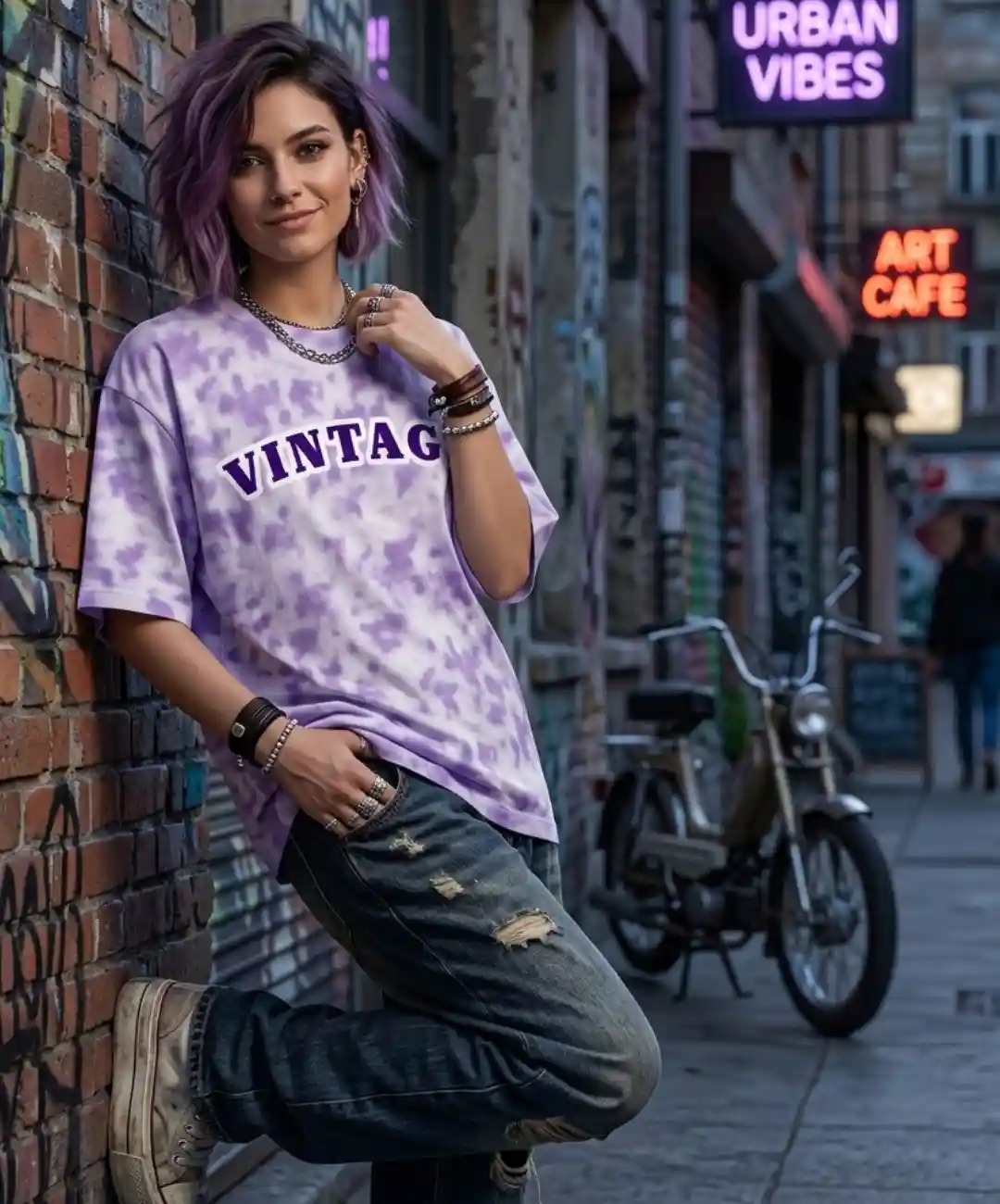 Vintage Lavender Tie Dye Oversize Cotton T-shirt