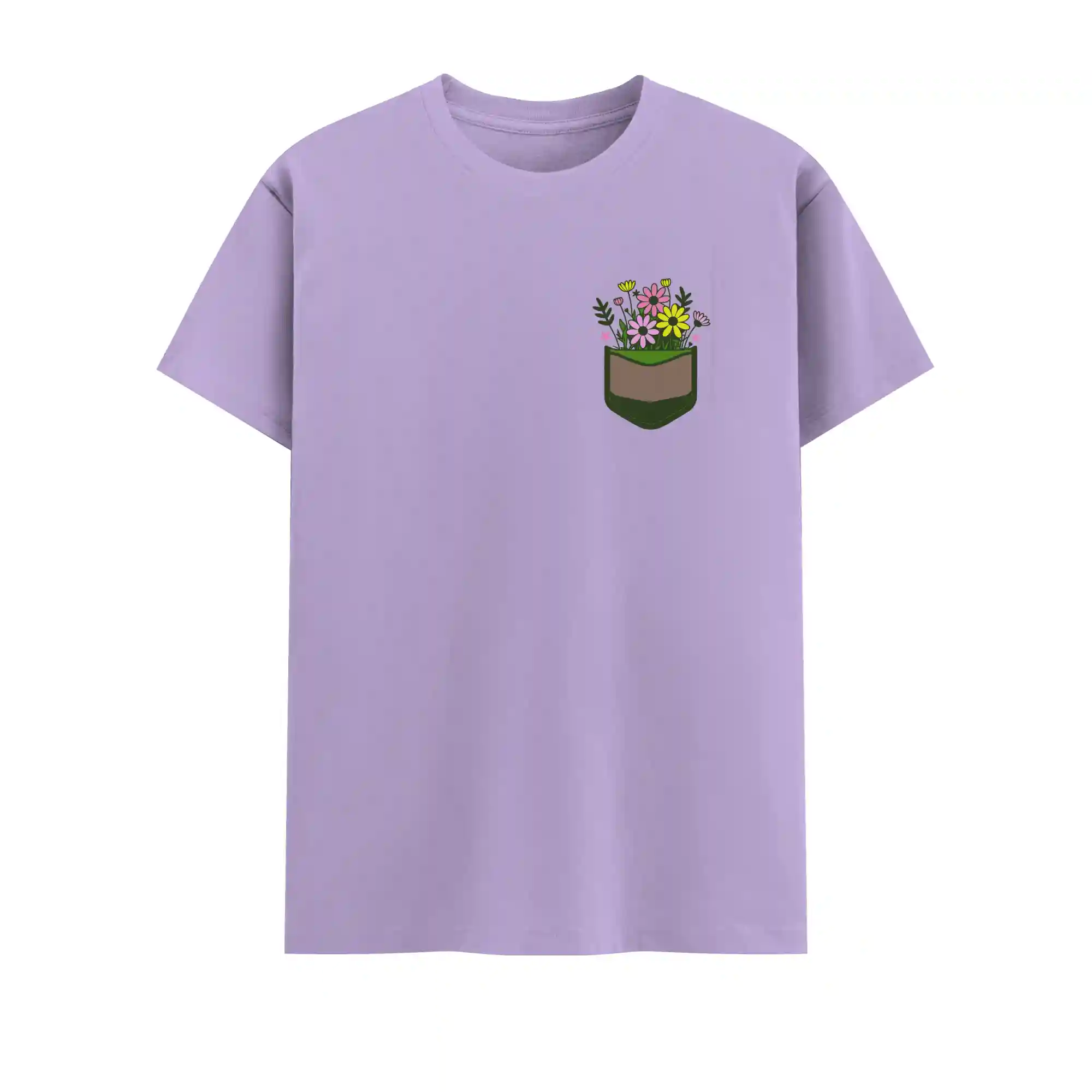 Women Pocket Printed Lavender Cotton T-shirt - Image 2