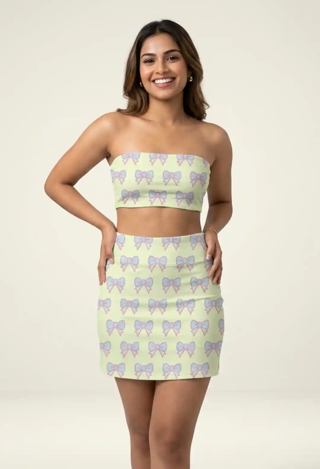 Bow Print Mini Skirt And Tube Top Set