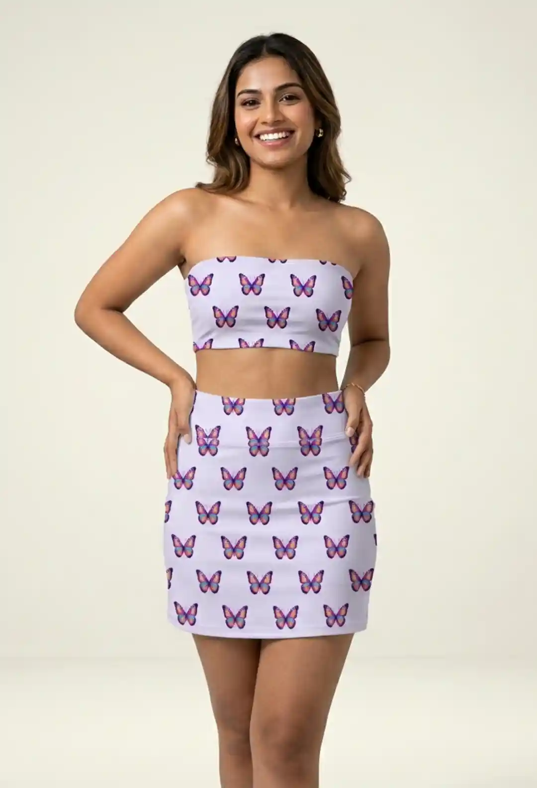 Butterfly Print Mini Skirt And Tube Top Set