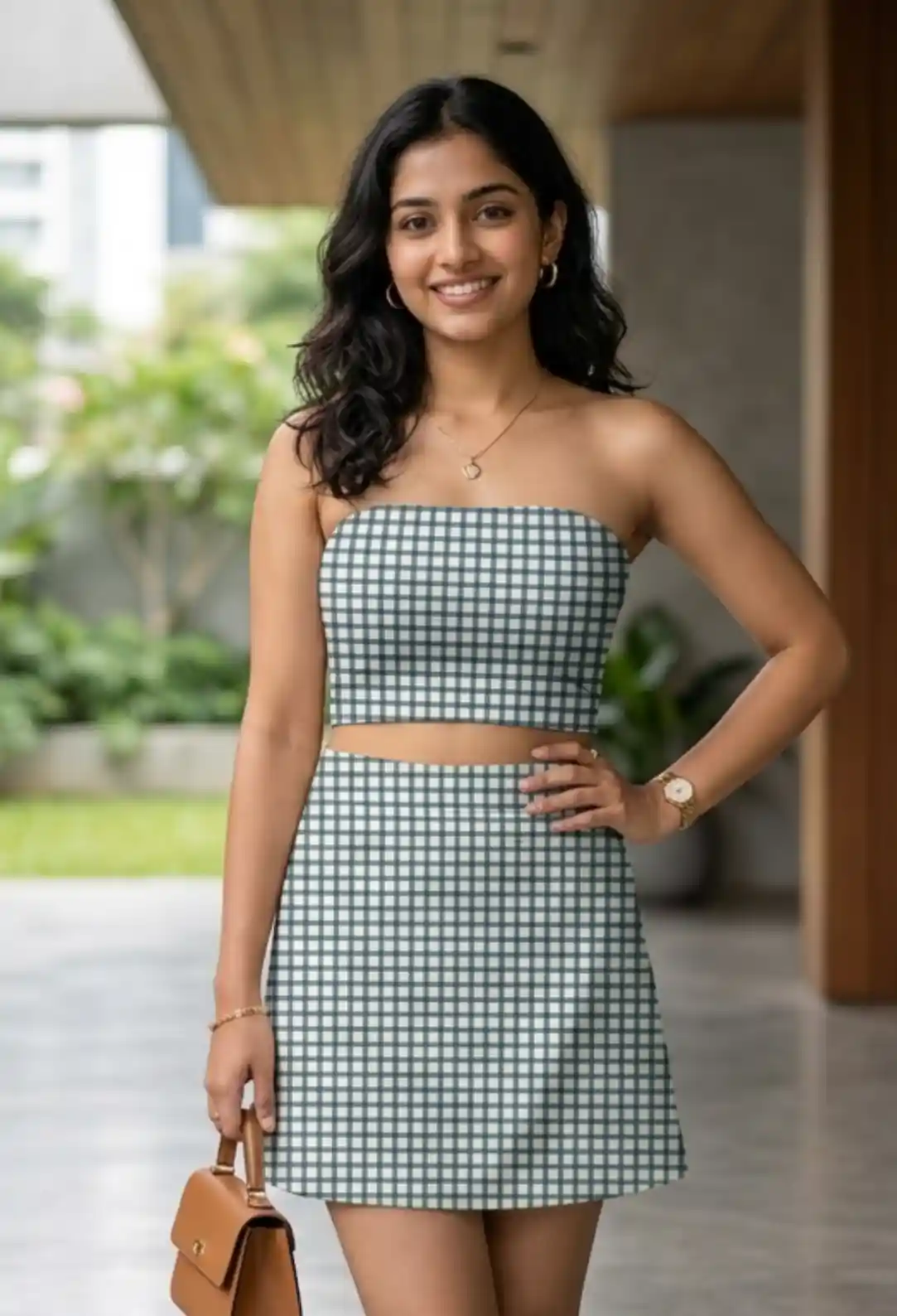 Checkered Plaid Print Mini Skirt And Tube Top Set