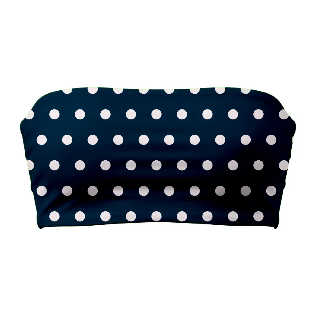 Navy Blue White Polka Print Mini Skirt And Tube Top Set - Image 4