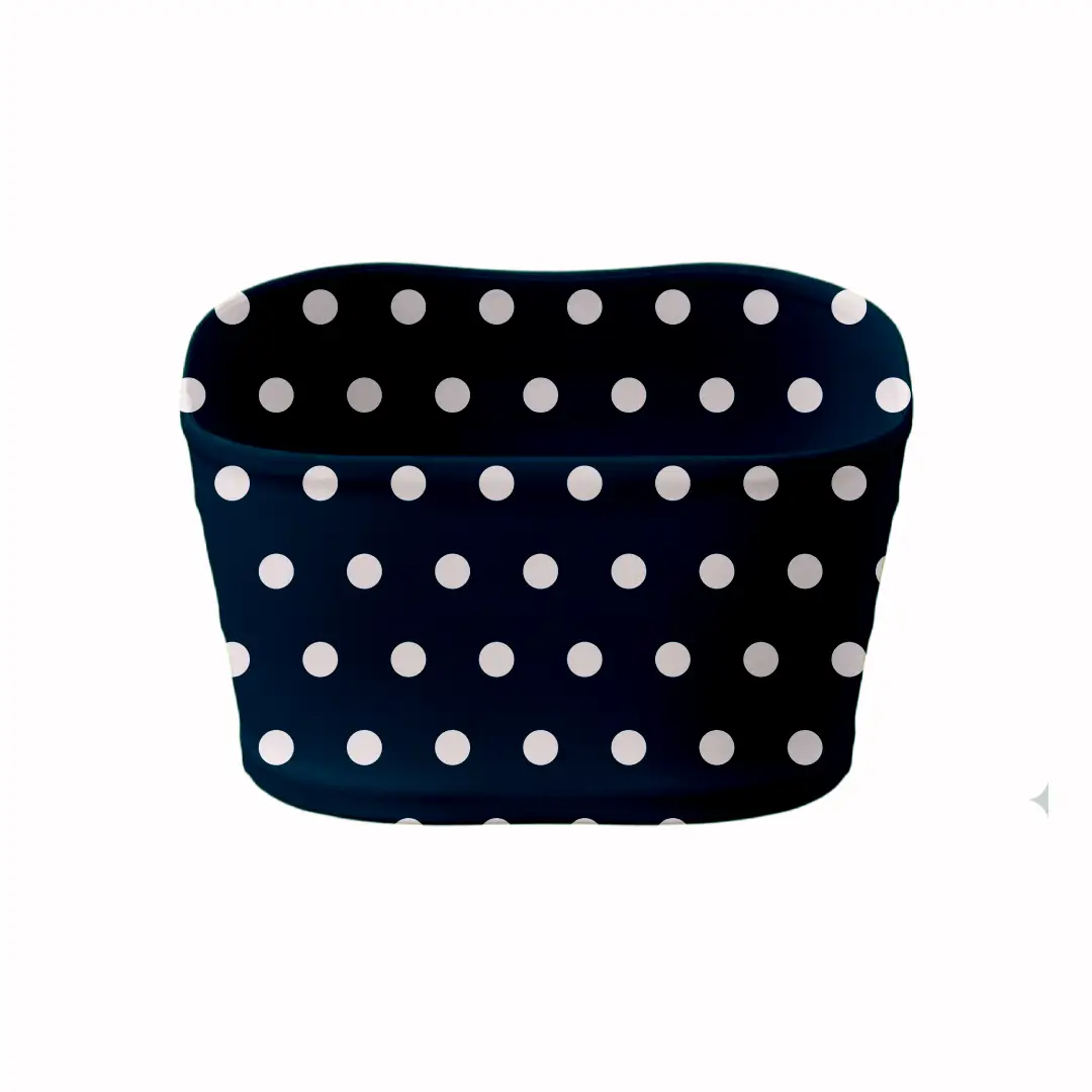 Navy Blue White Polka Print Mini Skirt And Tube Top Set - Image 5