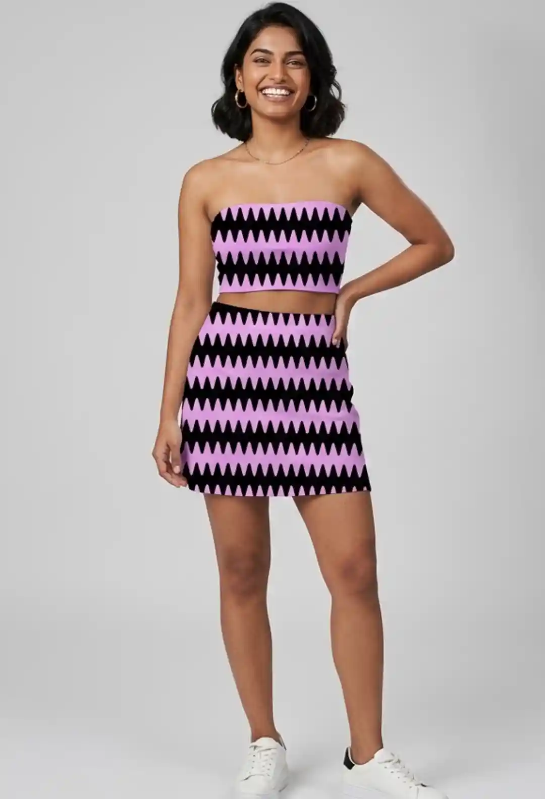 Pink Zig zag Print Mini Skirt And Tube Top Set