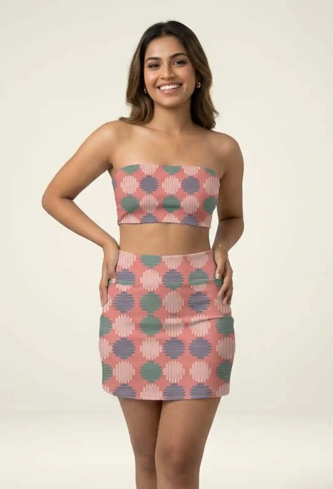 Abstract Shapes Print Mini Skirt And Tube Top Set