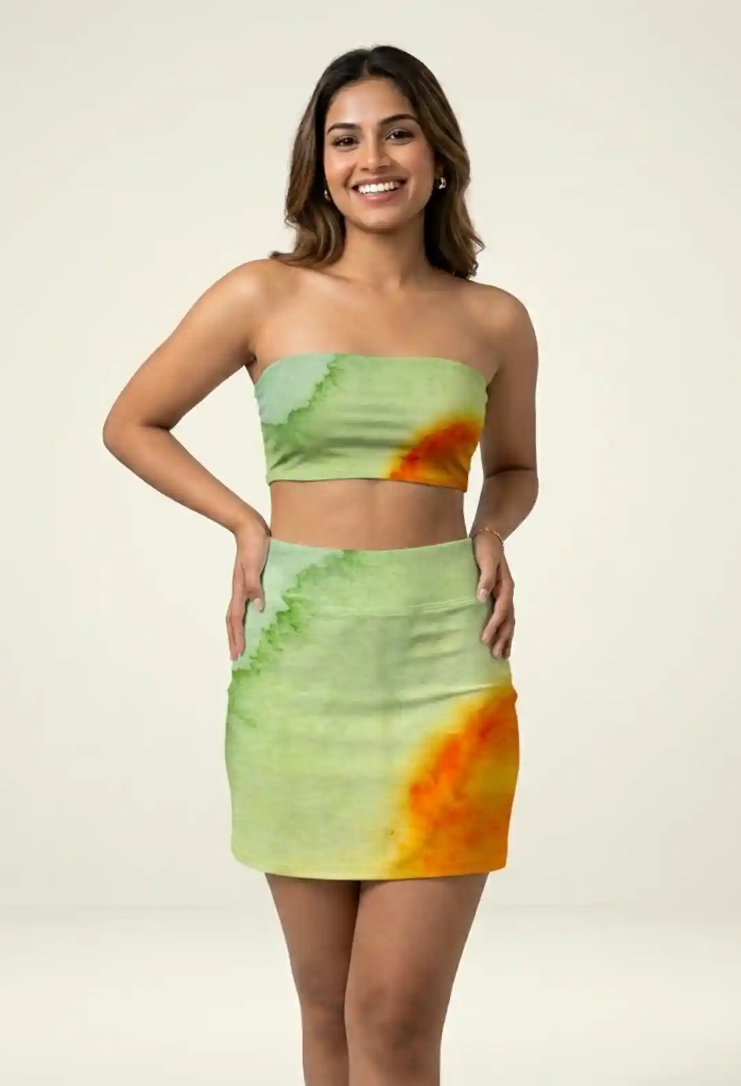 Water Bloom Print Mini Skirt And Tube Top Set
